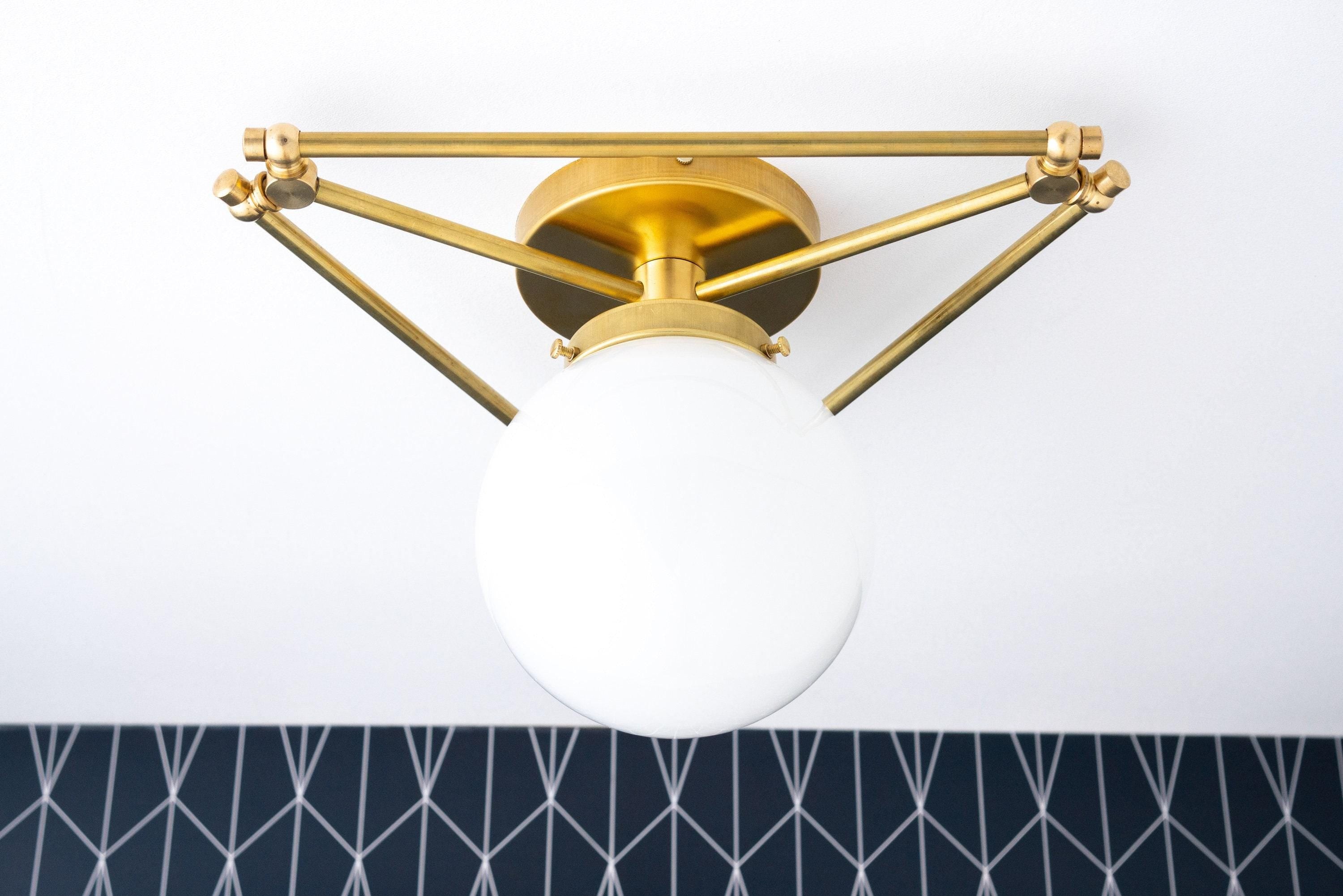Glorica Glass Geometric Brass Ceiling Light - Hand-Blown Globe Design T363