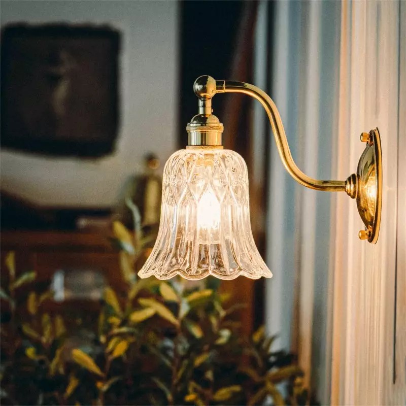 Vintage Brass Glass Wall Light S70