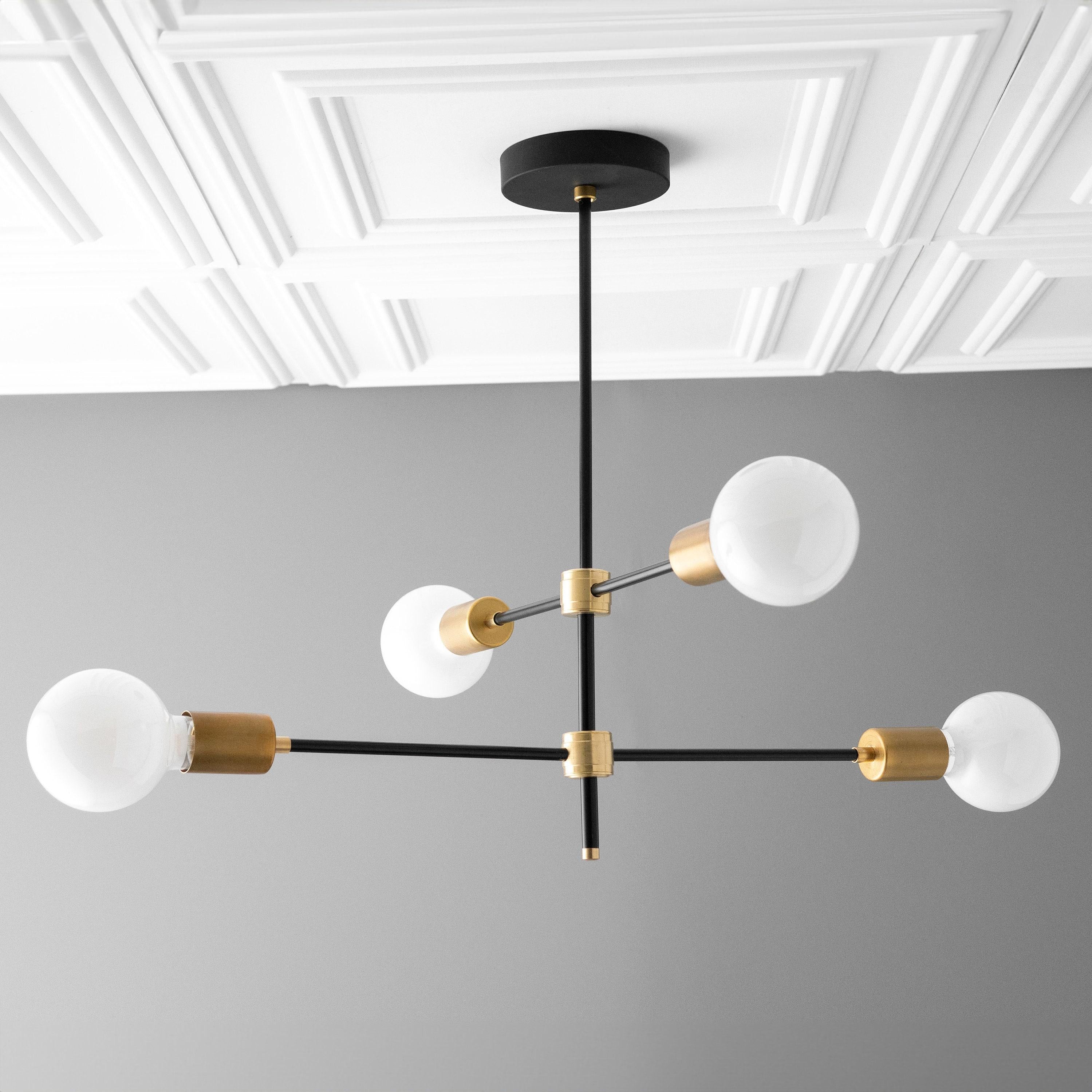 Mobilux Line Black and Brass Chandelier - Contemporary Globe Ceiling Hanging Light T337