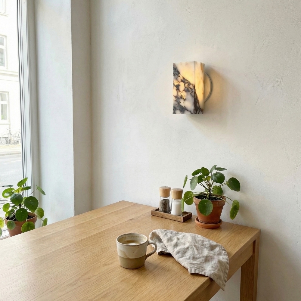 Alverra Modern Wall Sconce Geometric Stone Design - Ambient Wall Lighting for Living Space T1204