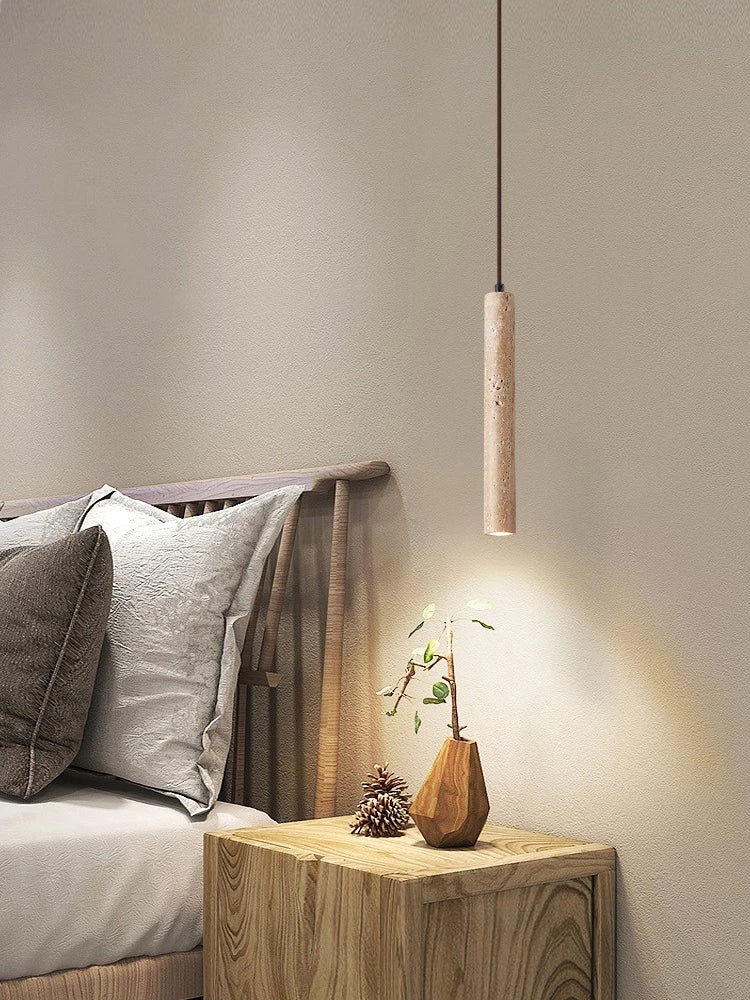 Japanese Wabi Sabi Yellow Travertine Cylinder 1-Light Pendant Light G33