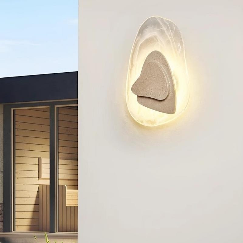 Minimalist LED Wall Lamp in Travertine & Smoke Texture Glass S331