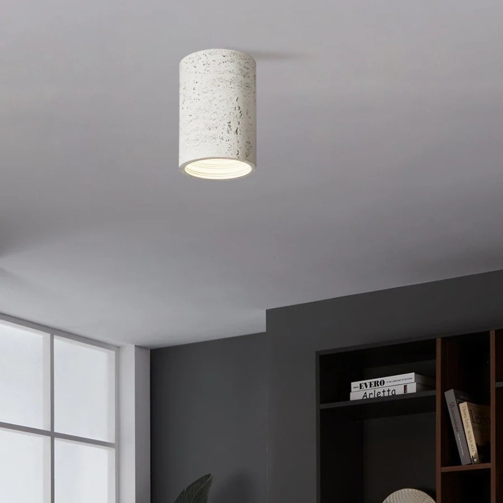 Cylindrical Ceiling Light - Modern Travertine Living Room M72