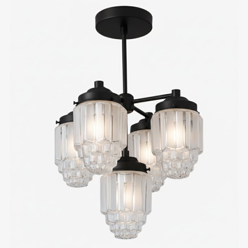 Tierlux Glass Chandelier – Vintage Brass Globe Lighting Fixture T357