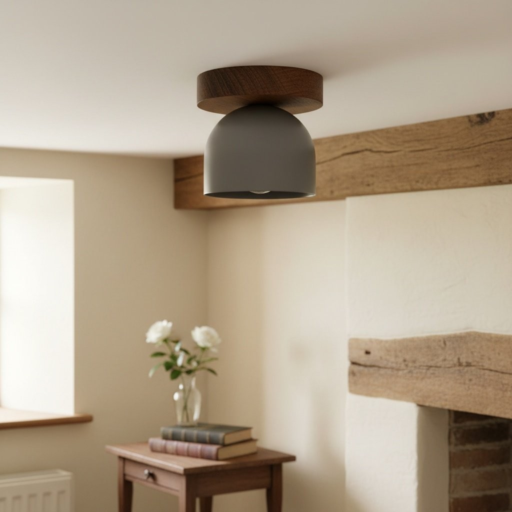 Metio Dome Modern Rustic Ceiling Light - Wooden and Metal Fusion T372
