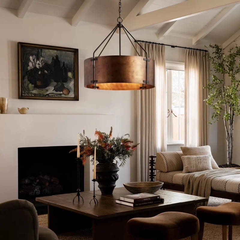 Vintage Brass Drum Pendant Lamp – Aged Metal & Warm Glow G94