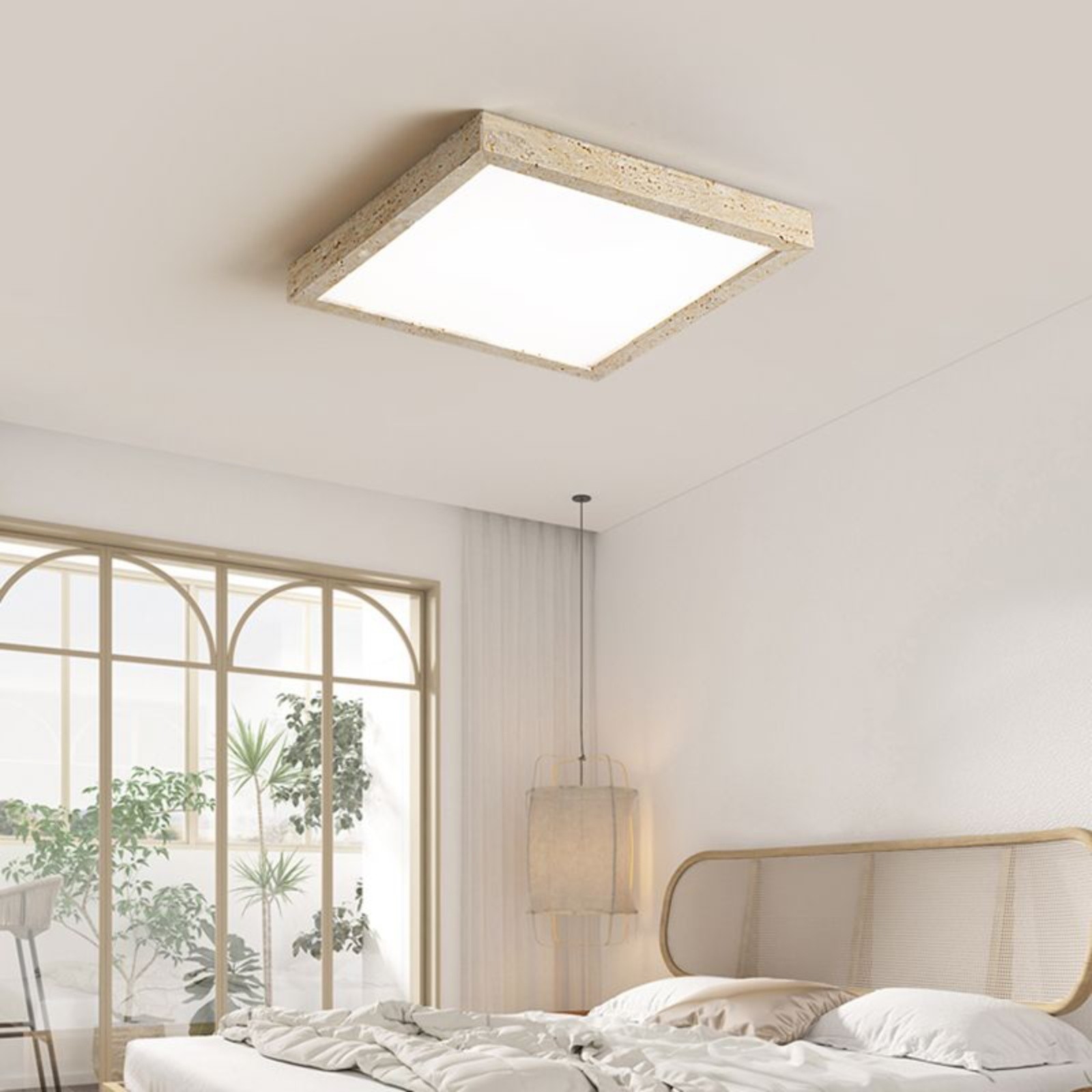 Square Travertine Ceiling Light With Acrylic Diffuser S294