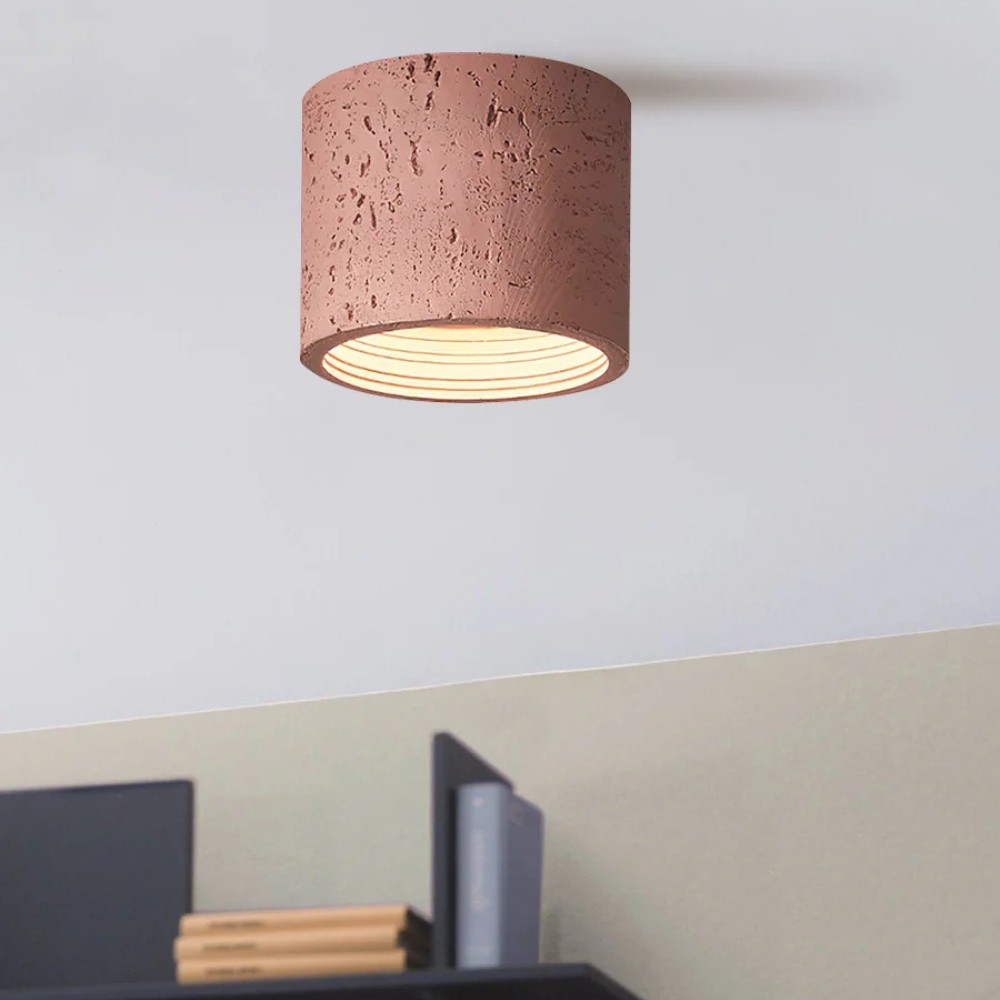 Cylindrical Ceiling Light - Modern Travertine Living Room M72