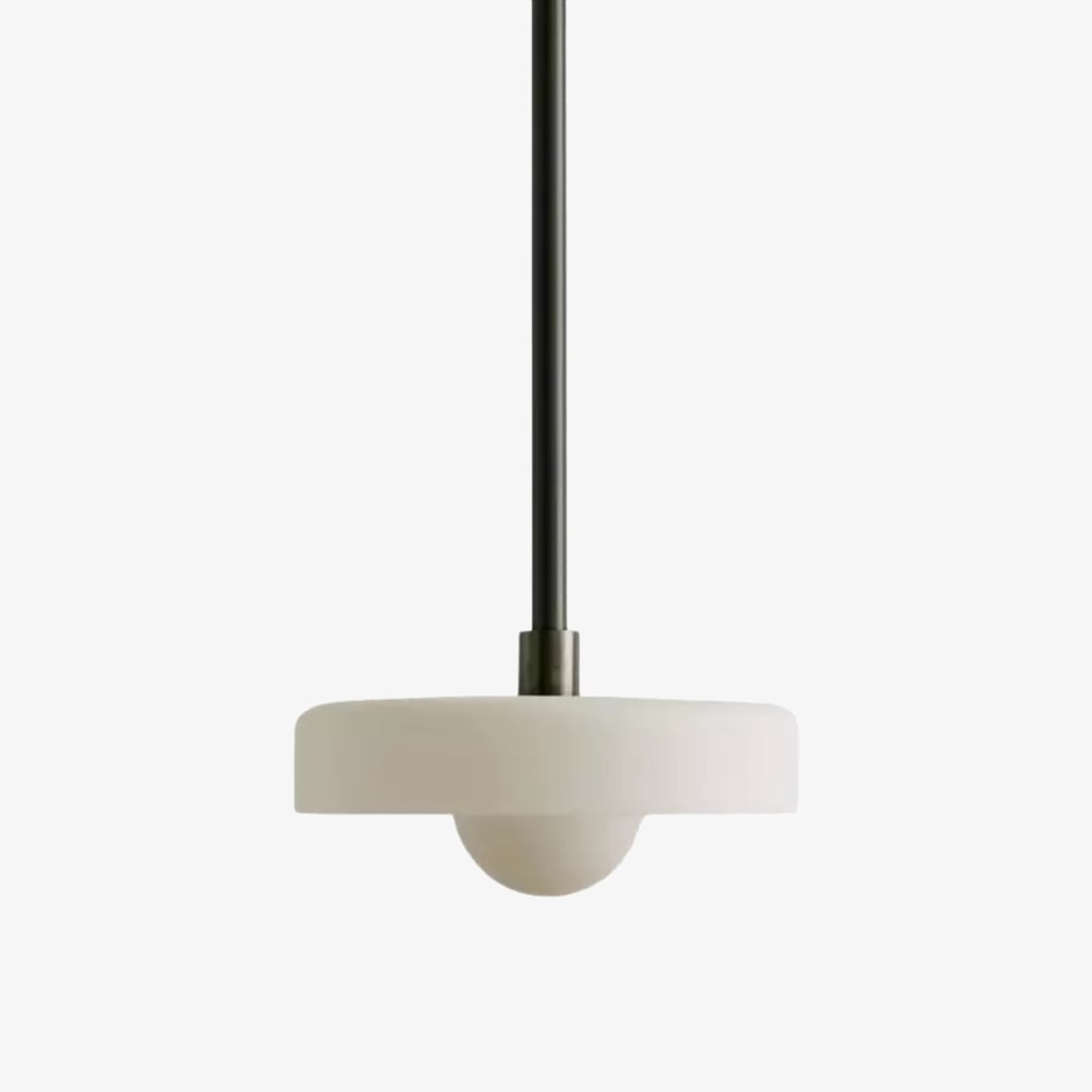 Kalo Modern Pendant Light - Sleek Metal Rod and Disc Orb Glass Design T1058
