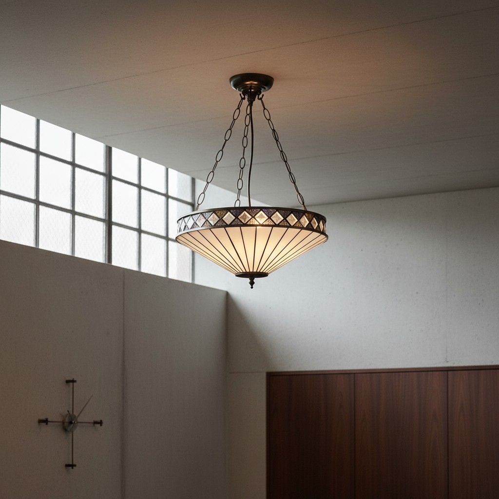 TF Fargo Adjustable Pendant with Stained Glass Inspired Inverted Shade for Island and Dining T981