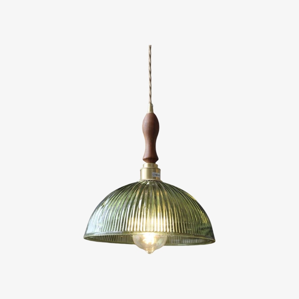 Ribilux Ribbed Pendant Light - Vintage Glass and Metal for Kitchen and Dining Room T1120