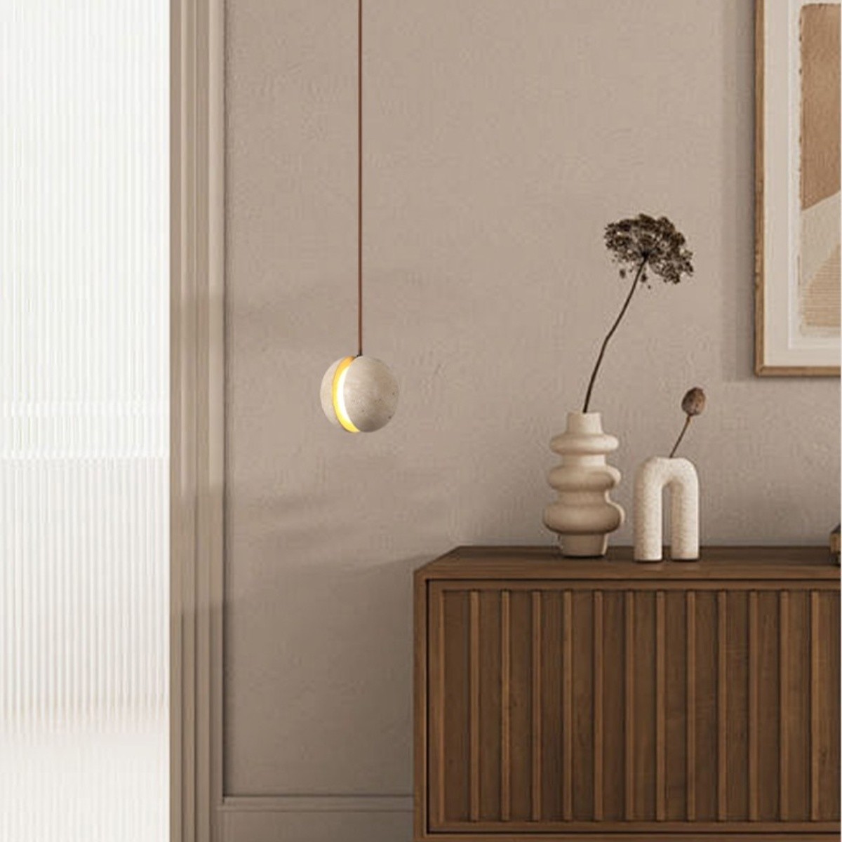 Contemporary Sandwich Shape Travertine Pendant Light S259