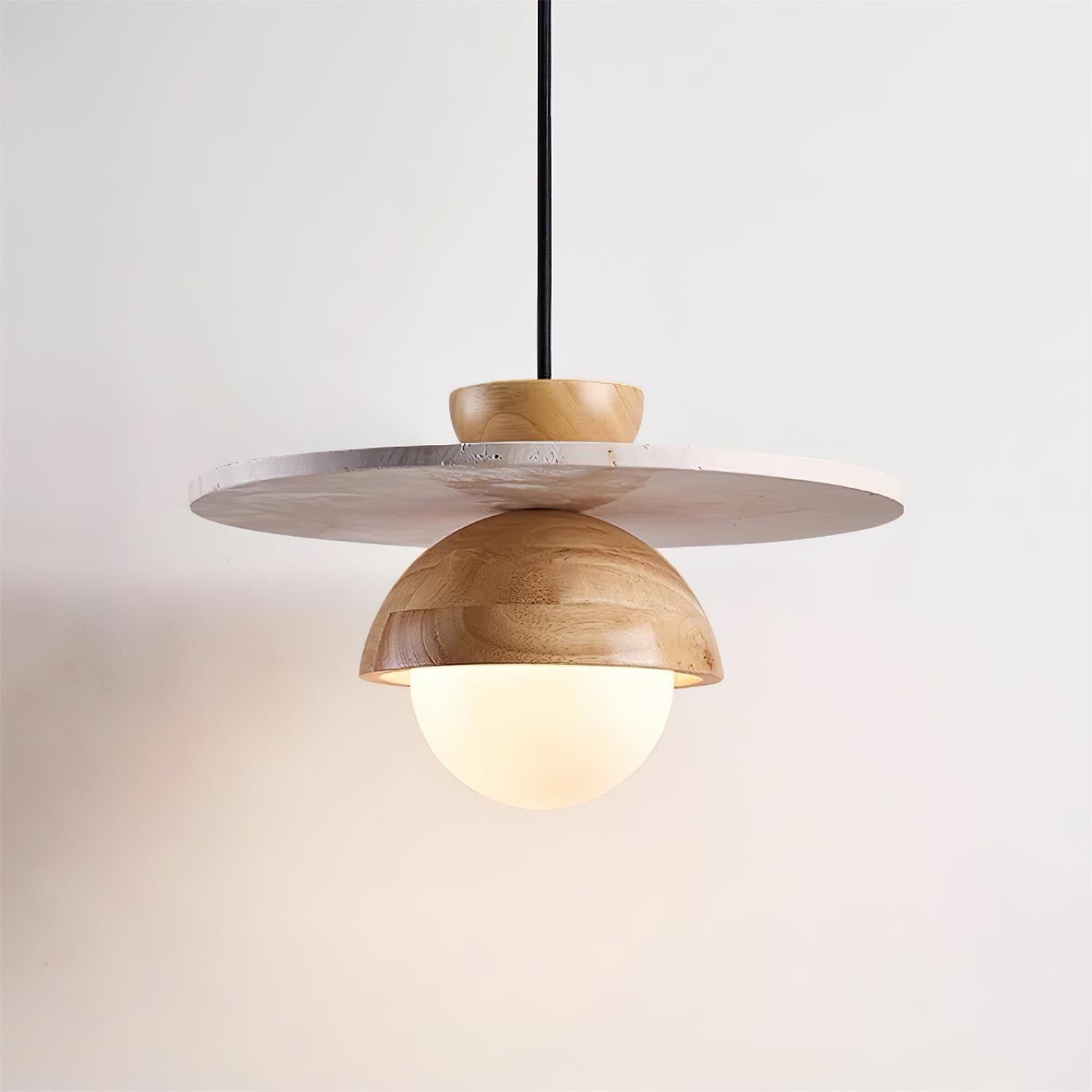 Travertine Disc Hemispherical Wooden Lampshade Chandelier P029
