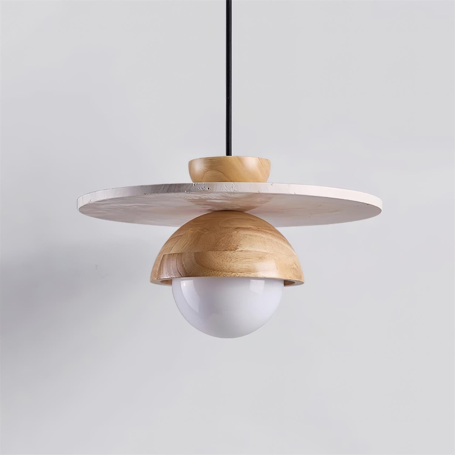 Travertine Disc Hemispherical Wooden Lampshade Chandelier P029