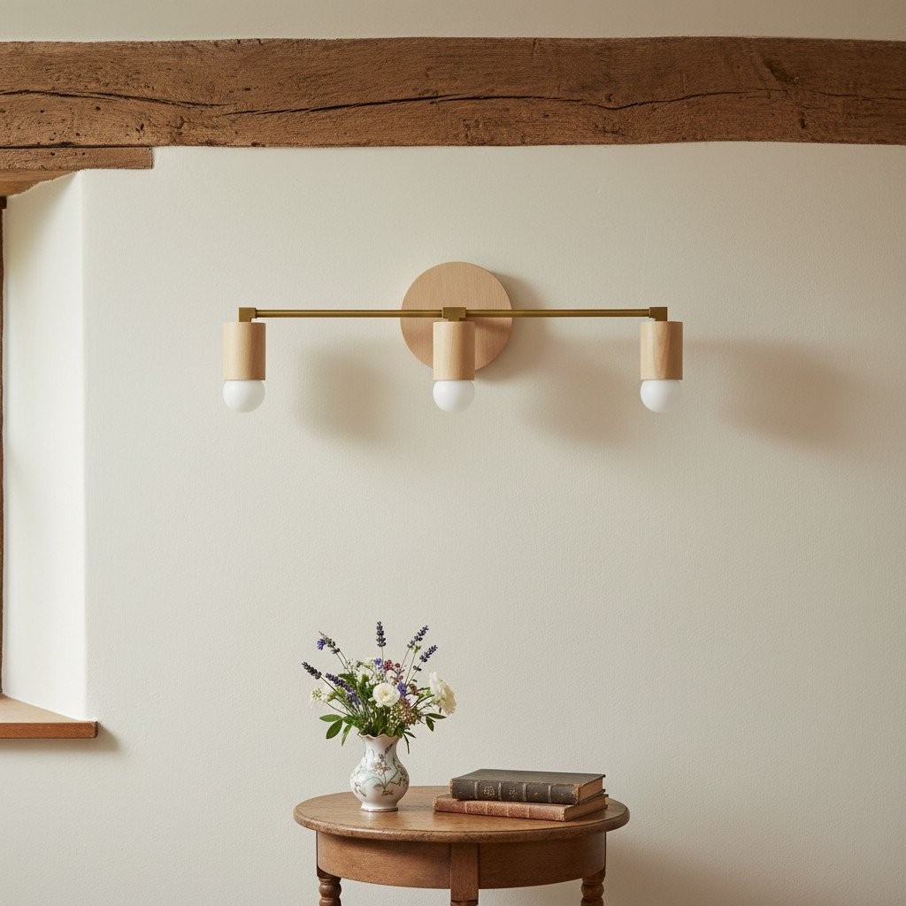 Mobilux Line Wood and Vanity Light - Bohemian Bathroom Lighting Fixture T374