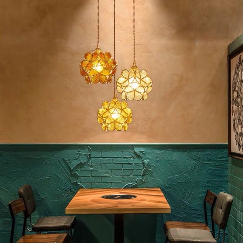 Nordic Brass Flower Petal Glass Pendant Light S10