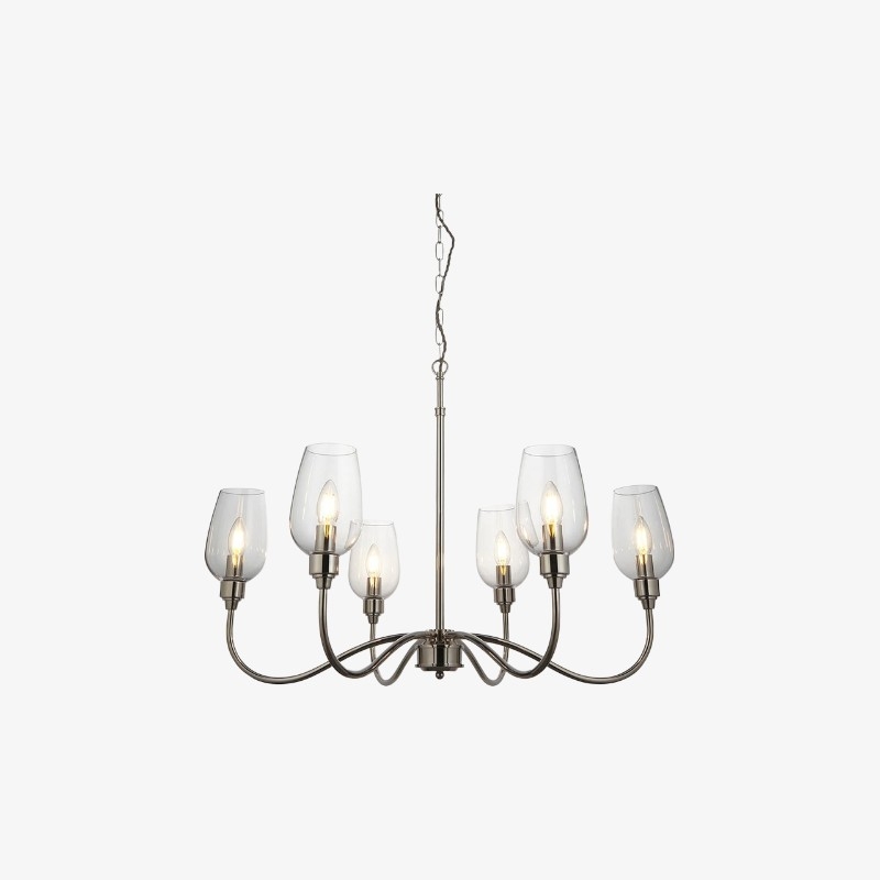 Clarione Art Deco 6-Light Linear Chandelier with Blown Glass Shades for Kitchen T930
