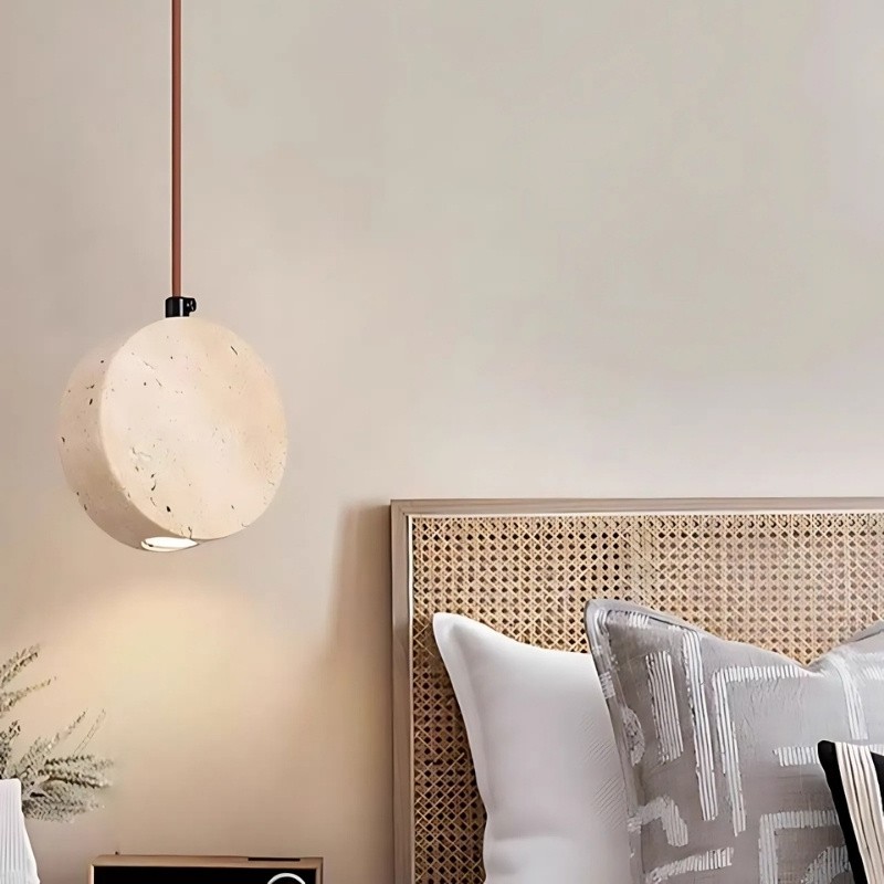 Elegant Round Travertine Pendant Light – Wabi-Sabi Inspired S272