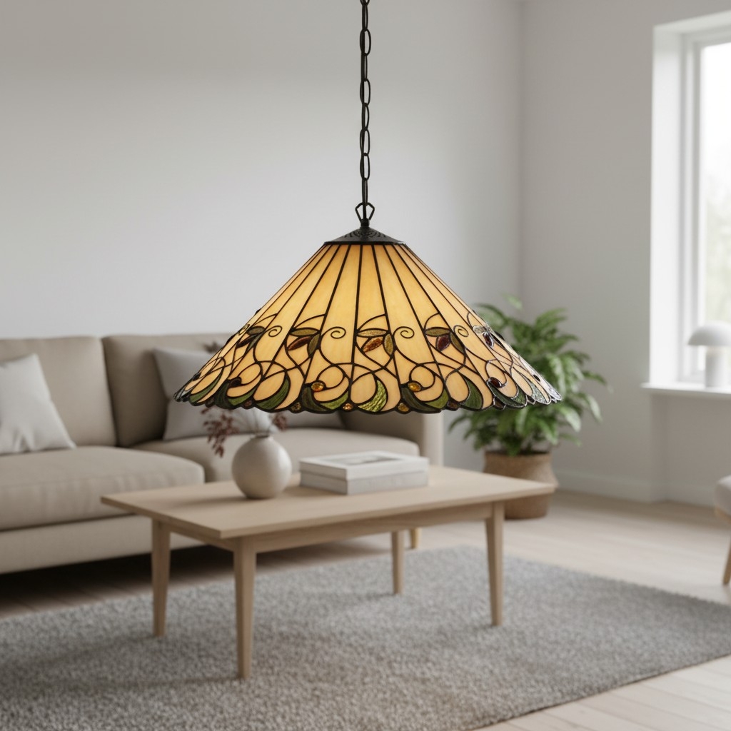 TF Jamelia Vintage Floral Stained Glass Dome Pendant Light for Dining Rooms T1052