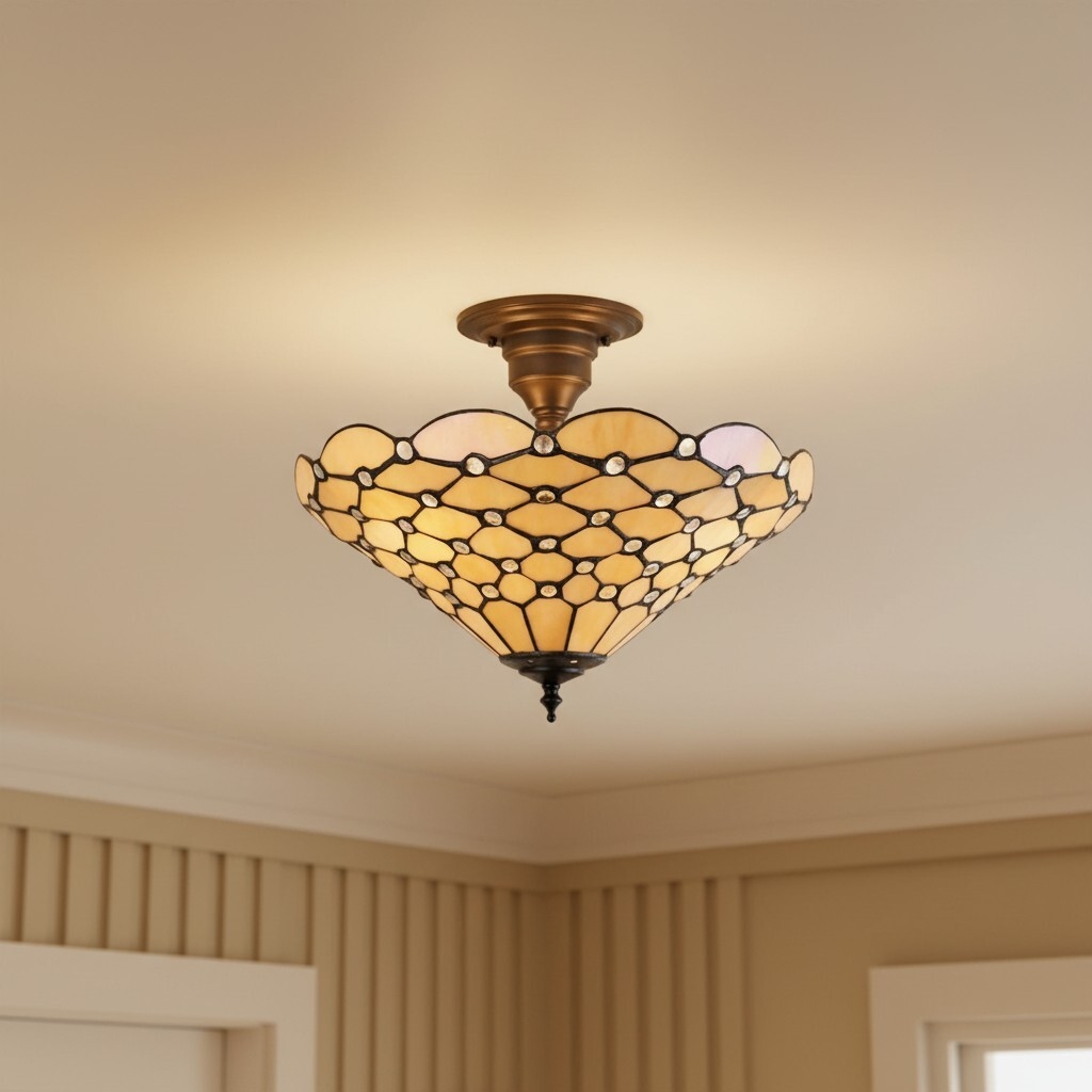 TF Pearl Handcrafted Tiffany Ceiling Light - Art Deco Stained Glass Light for Hallway or Living Room T997