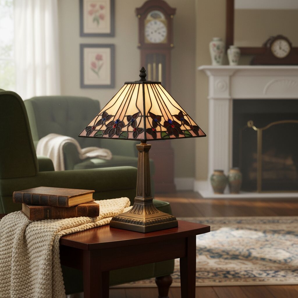 TF Camillo Dragonfly Stained Glass Table Lamp - Art Nouveau Tiffany Style with Scalloped Edge for Living Room and Bedroom T961