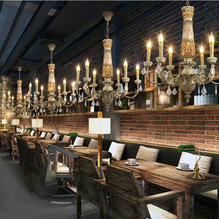 Wooden Iron Vintage Crystal Chandelier