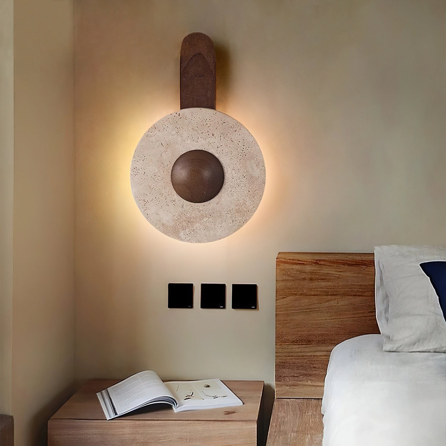 Yellow Travertine Wood Wall Lamp G36