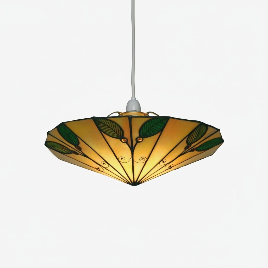 TF Harken Tiffany Stained Glass Pendant Lamp - Leaf Design for Bedroom T644