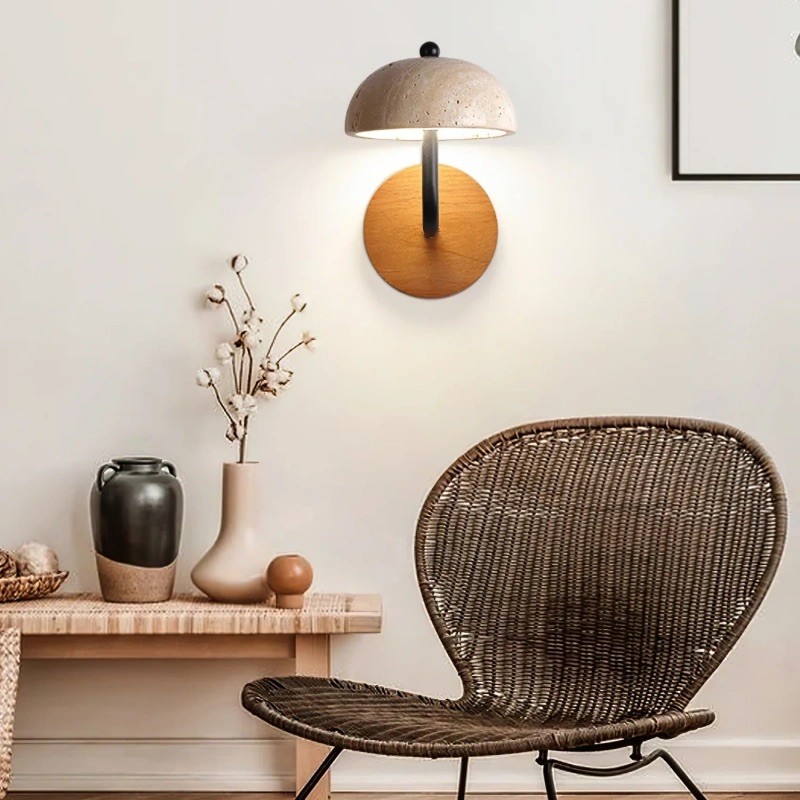 Travertine Umbrella Wall Lamp - Vintage Design with Integrated LED S314
