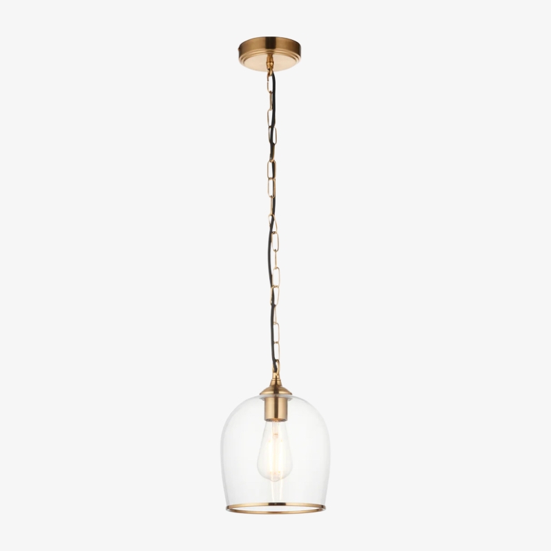 Brazara Glass Dome Pendant Light - Classic Metal Trim Design for Kitchen and Dining T916