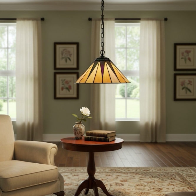 TF Dark Star Tiffany Pendant - Stained Glass Geometric Design Ceiling Light for Living Rooms T868