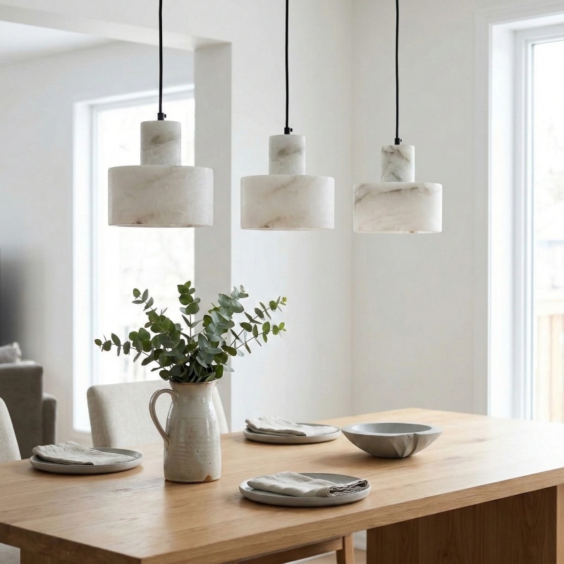 Cylorion Alabaster Pendant Lamp - Modern Minimalist Hanging Light for Dining Room T1158