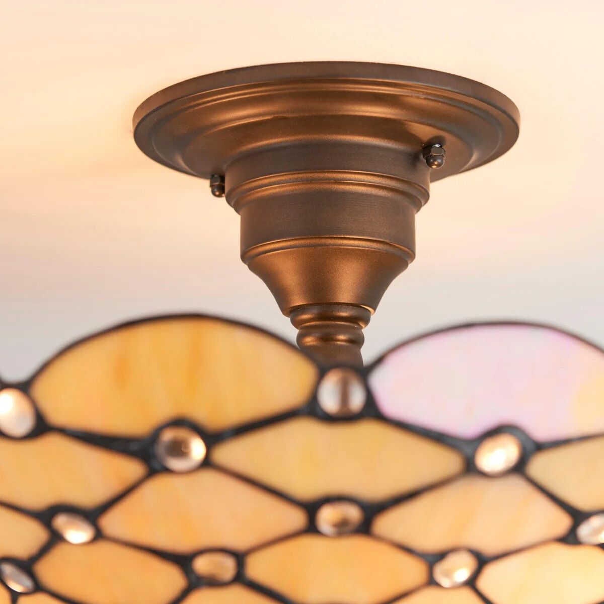 TF Pearl Handcrafted Tiffany Ceiling Light - Art Deco Stained Glass Light for Hallway or Living Room T997