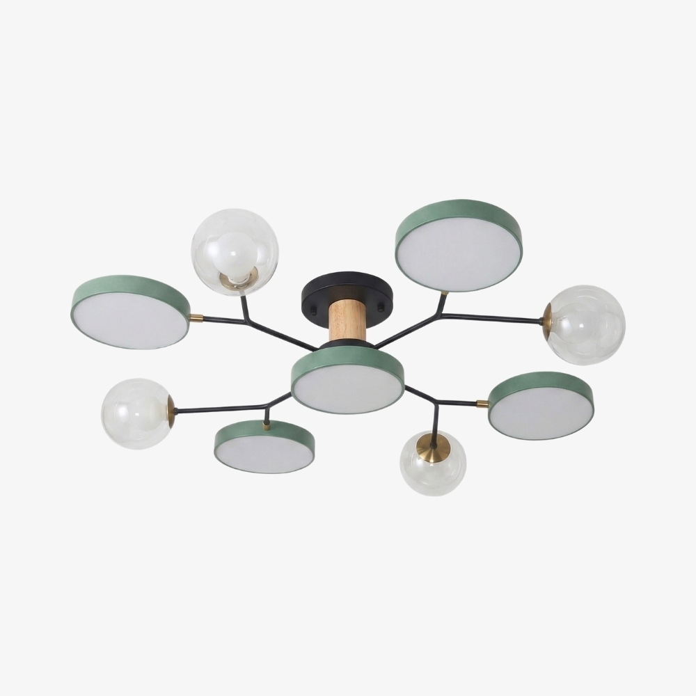 Modern Round LED Ceiling Lamp - Branch Design with Wood Accents for Bedroom S384