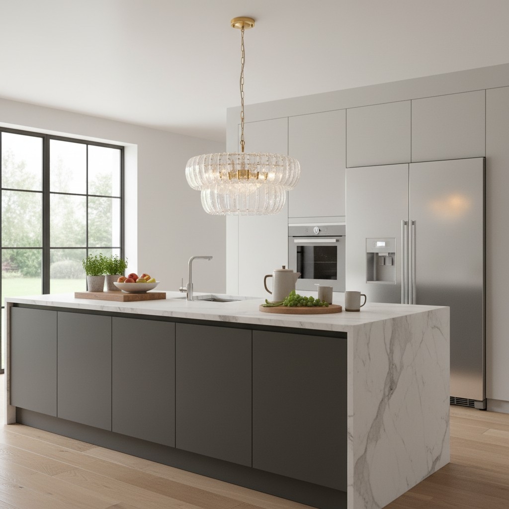 Solara 6-Light Tiered Pendant - Cascading Curved Glass and Metal-Frame for Dining & Entry T908