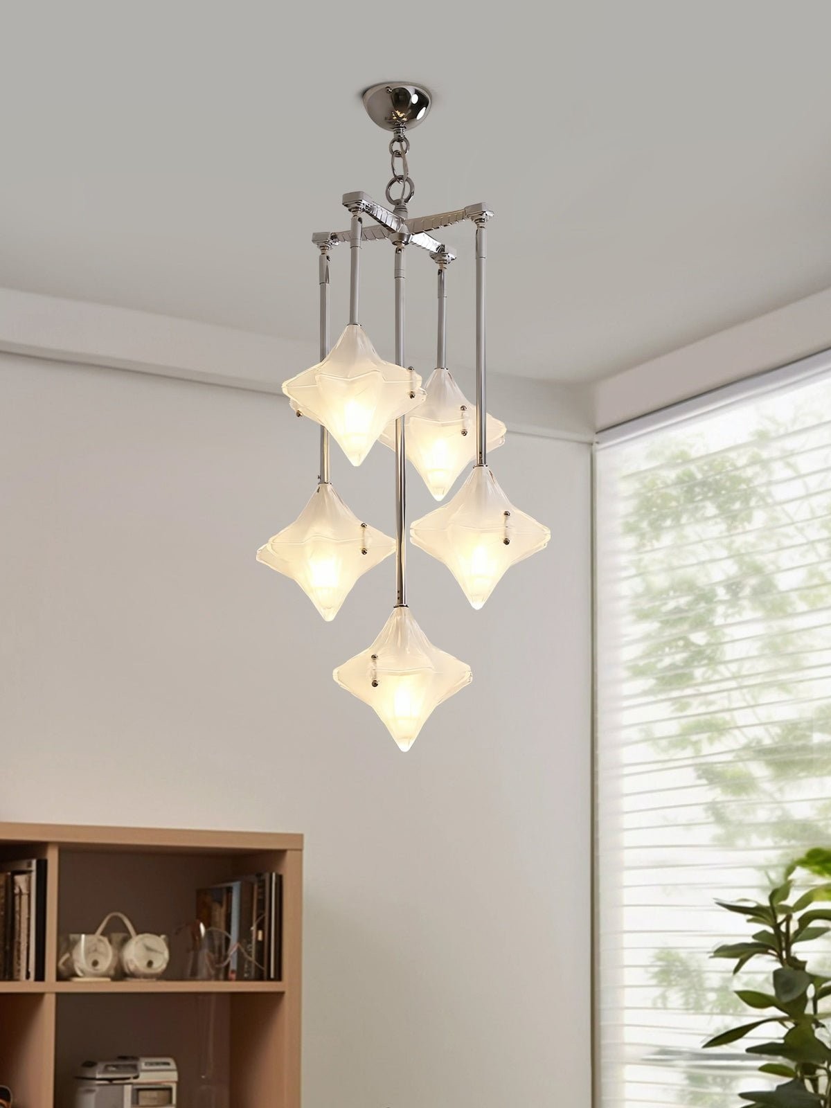 Art Deco Astris Star Chandelier - Frosted Glass Deco Fixture for Dining Room T433