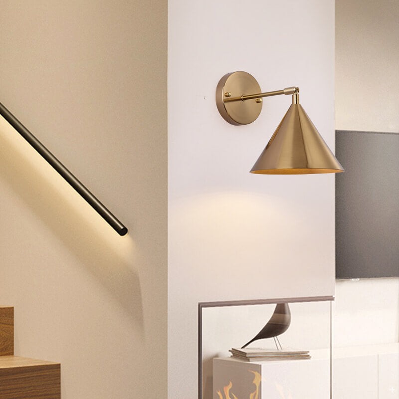 Modern Simple Iron Plated Brass Cone Round 1-Light Wall Sconce Lamp T179