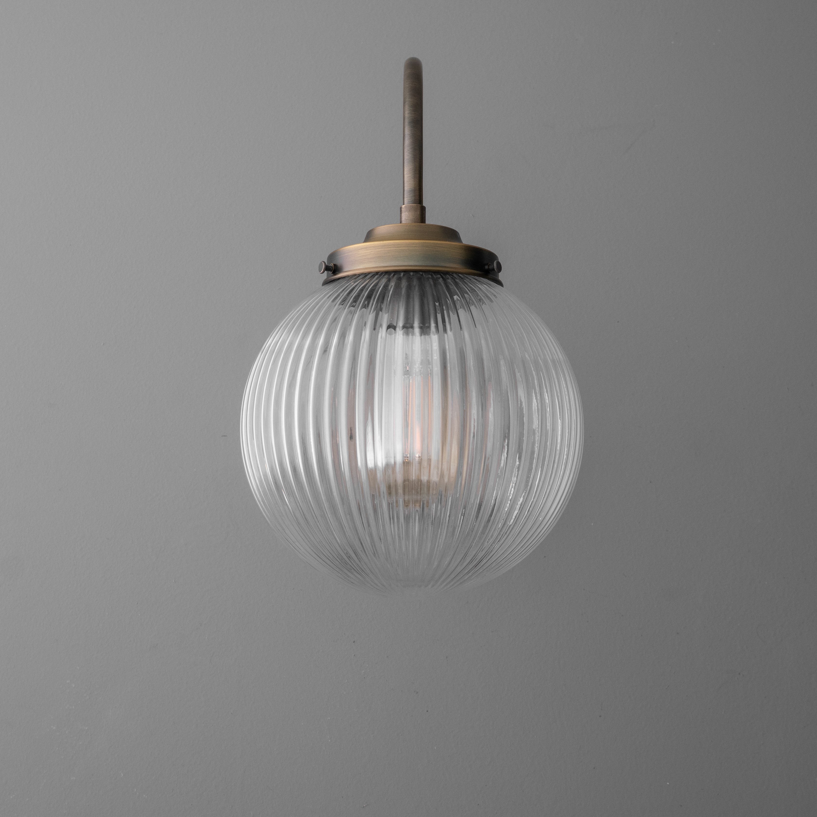 Glorica Glass Aged Brass Wall Sconce - Ribbed Glass Shade Industrial Style Lighting T410