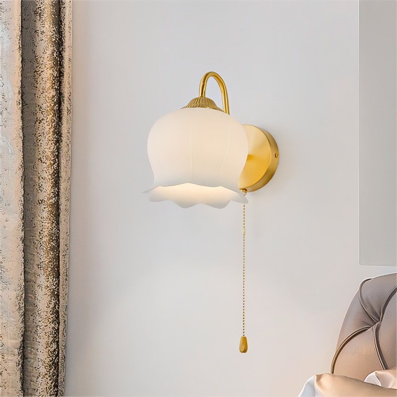 Bell Orchid Copper Glass Wall Light For Bedroom
