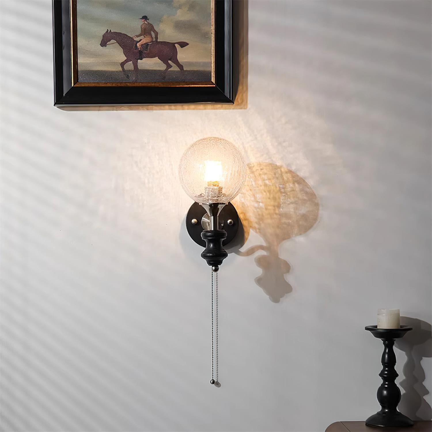 Retro spherical glass lampshade pull cord switch wall lamp P024
