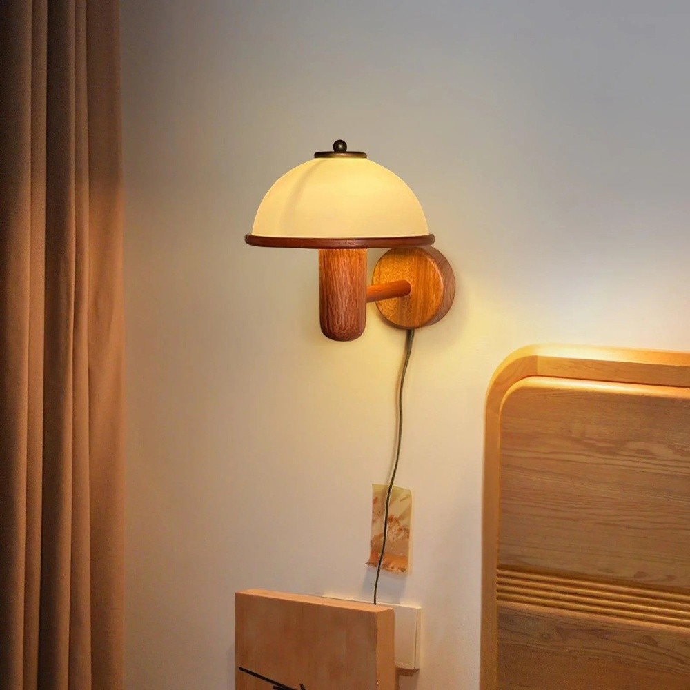 Bedside Mushroom Wood Wall Lamp S164