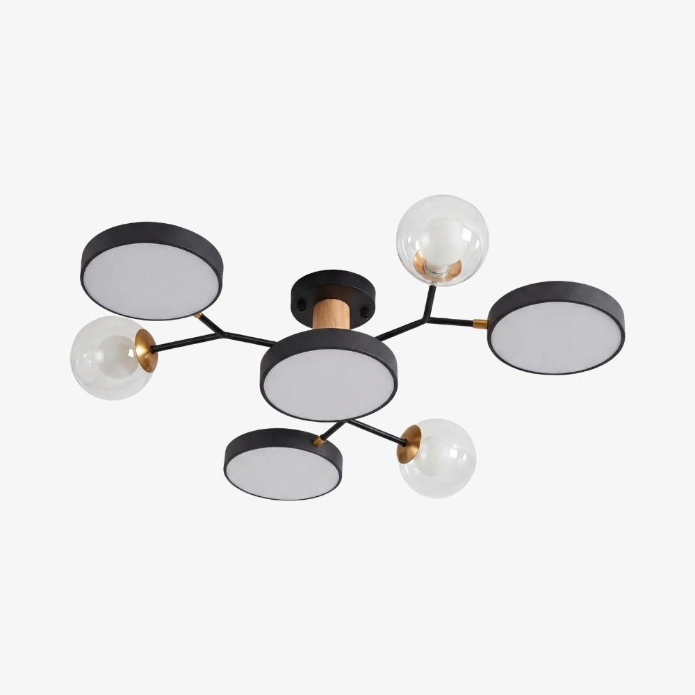 Modern Round LED Ceiling Lamp - Branch Design with Wood Accents for Bedroom S384