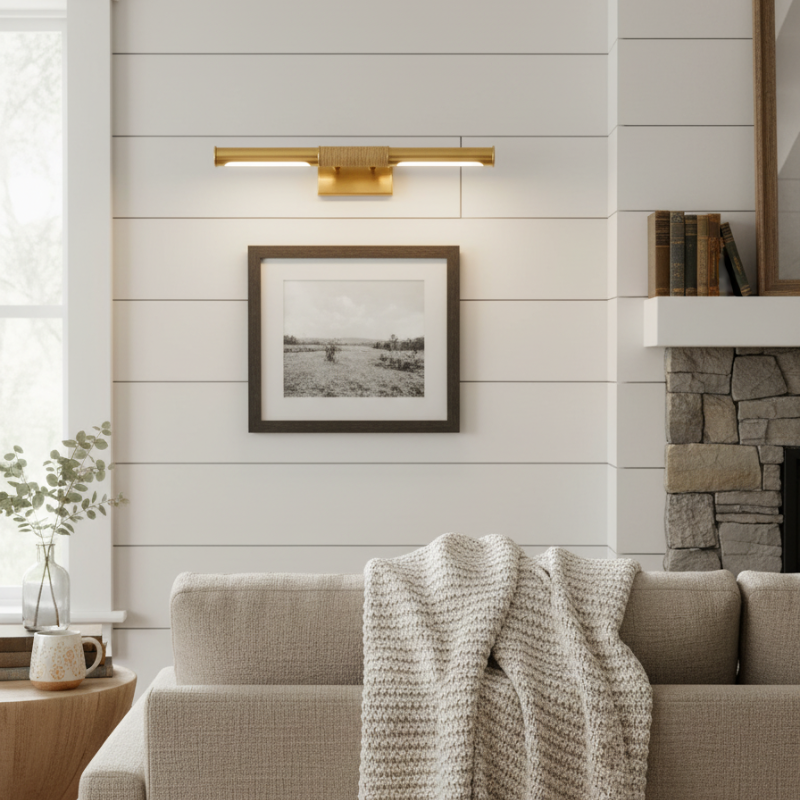 Aurix Picture Light - Slim Wrapped‑Center Bar Design Metal Finish Wall Lamp for Gallery T602
