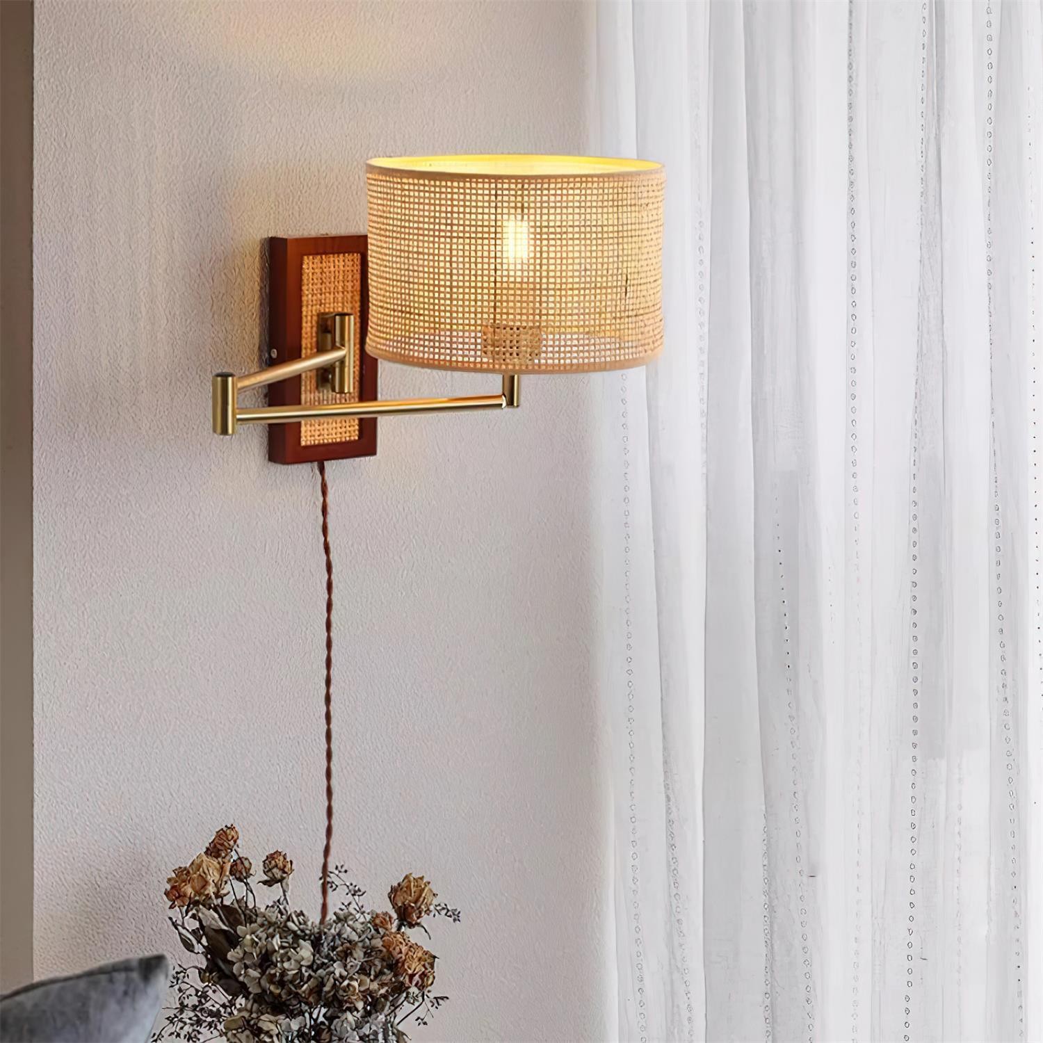 Rattan Swing Arm Wall Lamp P013