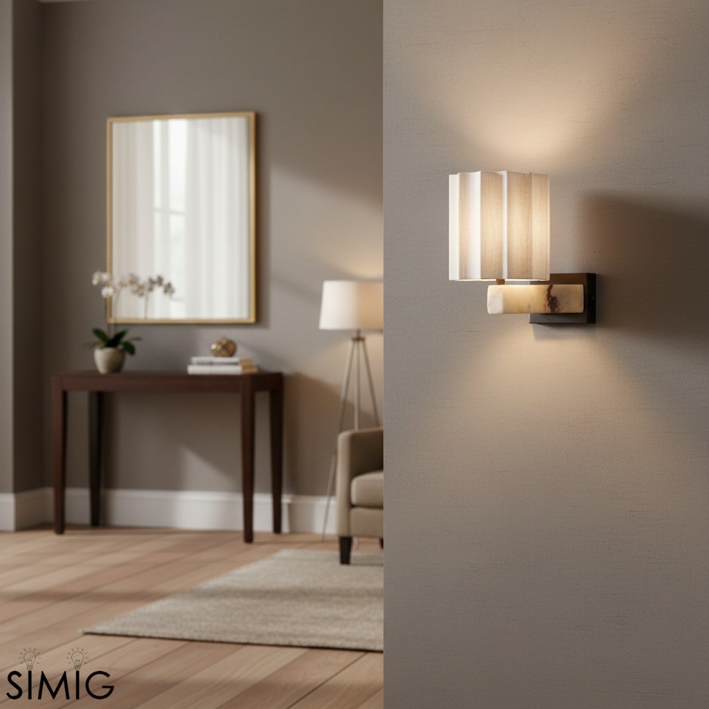Cavilon Wall Light - Sculpted Linen Shade with Marble Arm T653