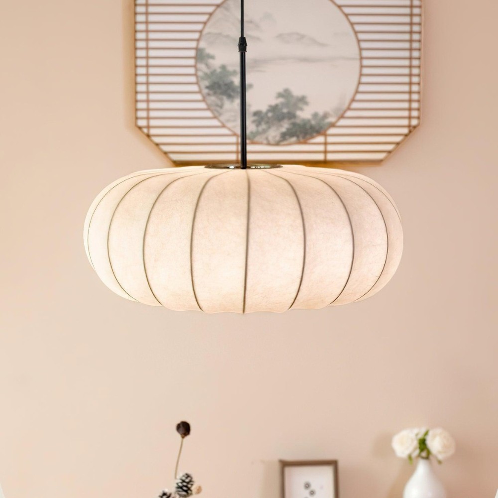 Simple Wabi-sabi White Lantern Fabric Pendant Lamp M06