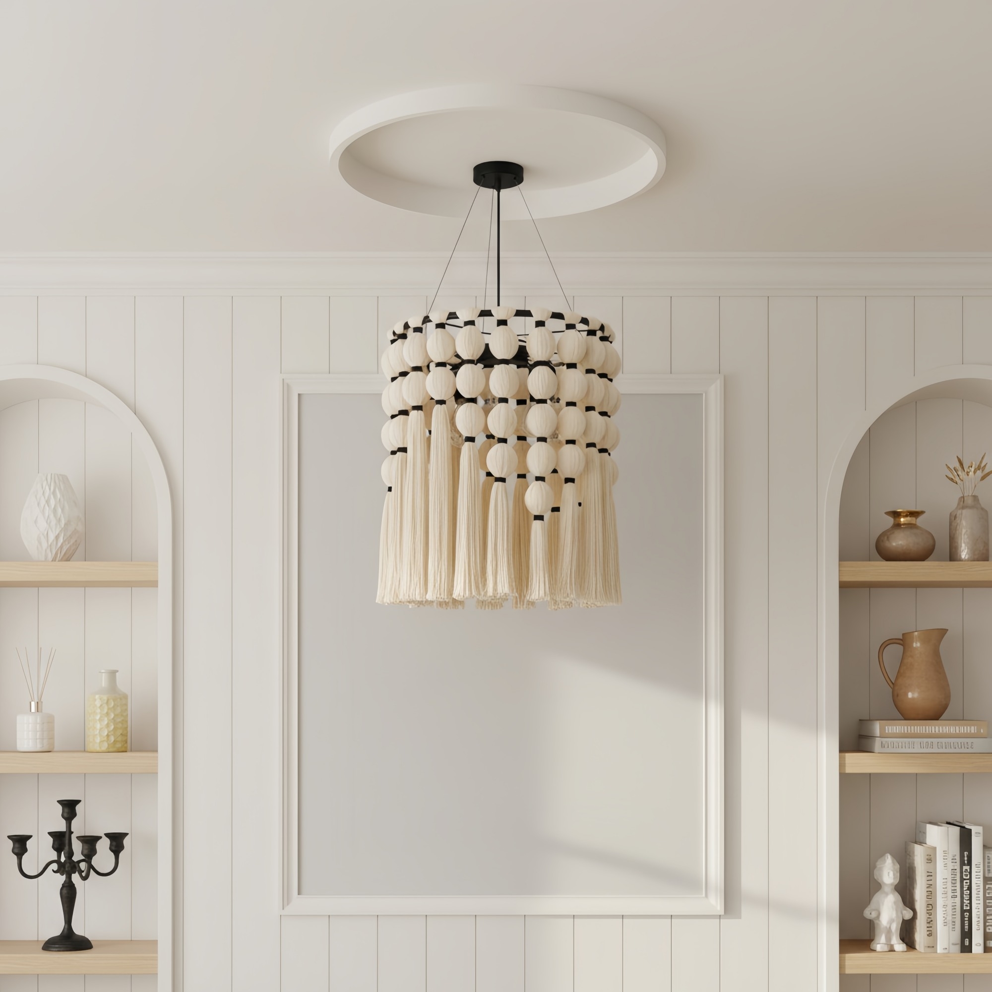 Modulune Modern Elegant Handmade Chandelier with White Cotton Fringe for Living Room T1139