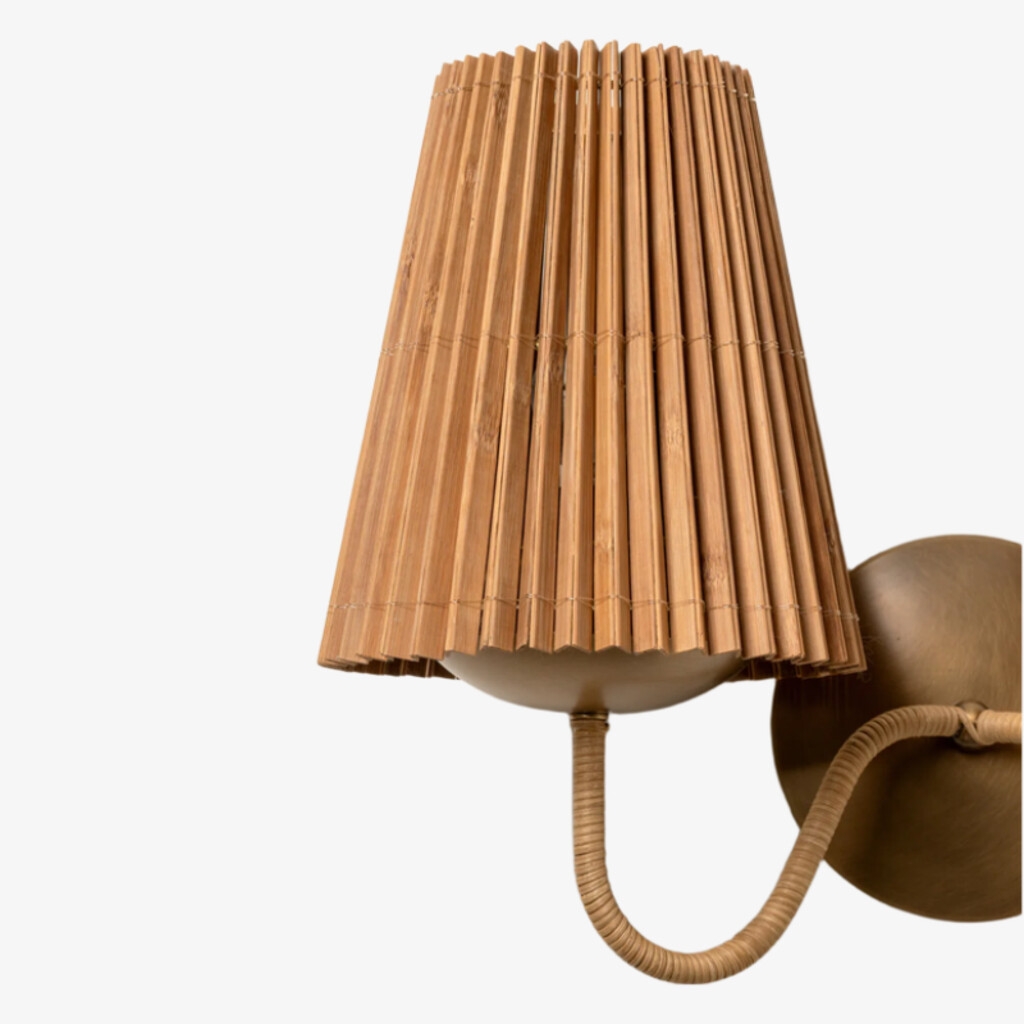 Zhoove Bamboo Wall Lamp - Pleated Natural Shade Design for Living Room or Bedroom T733