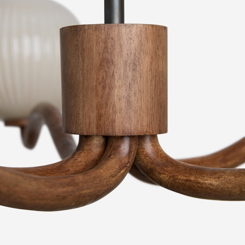 Shella Contemporary Five‑Globe Chandelier - Wood Metal Glass Pendant Lighting for Bedroom or Dining T685