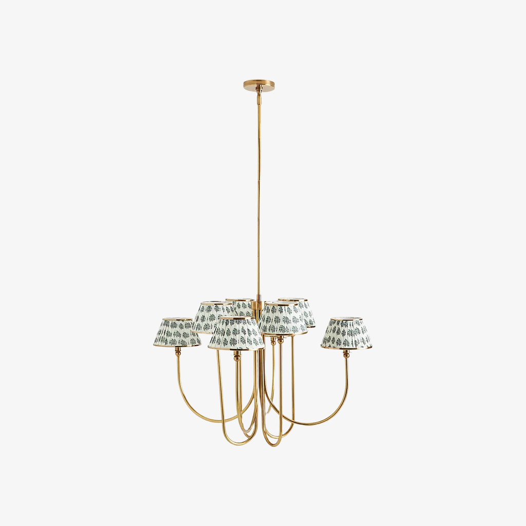 Ruchee Chandelier - Layered Fabric Shade Brass Ceiling Light for Dining or Living Spaces T710